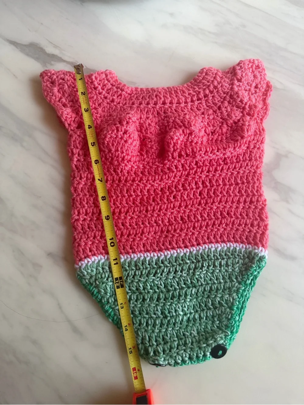 Handmade Crochet Baby Watermelon Romper Pink Green One Piece 6-9 Months